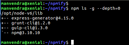 npm ls depth 0