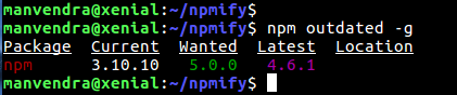 npm outdated g